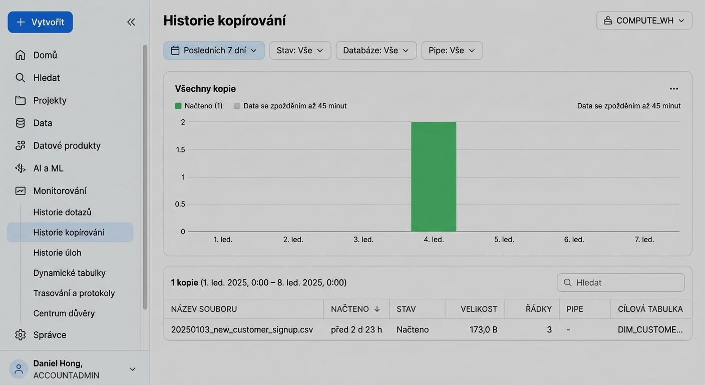 GIF zobrazení Copy History na záložce Monitoring