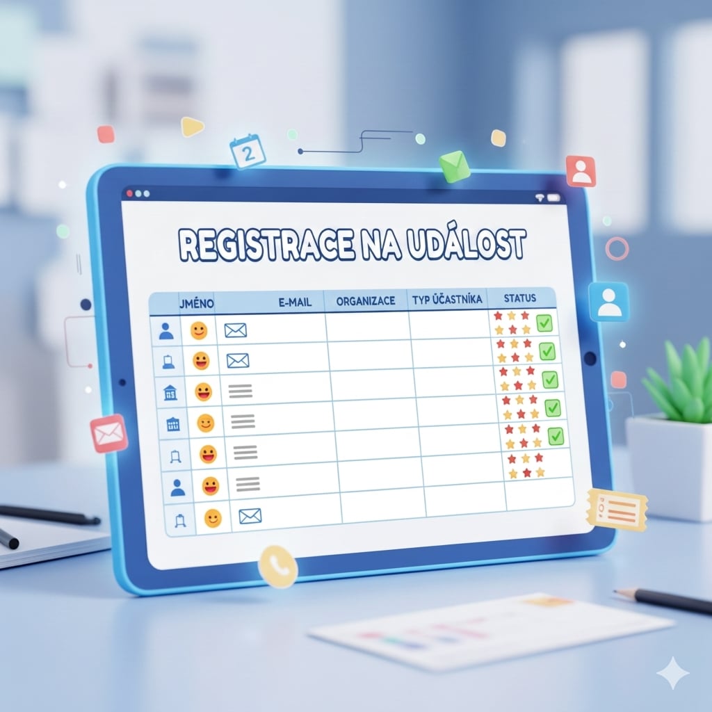 Vektorový obrázek notebooku s tabulkou registrací na akci