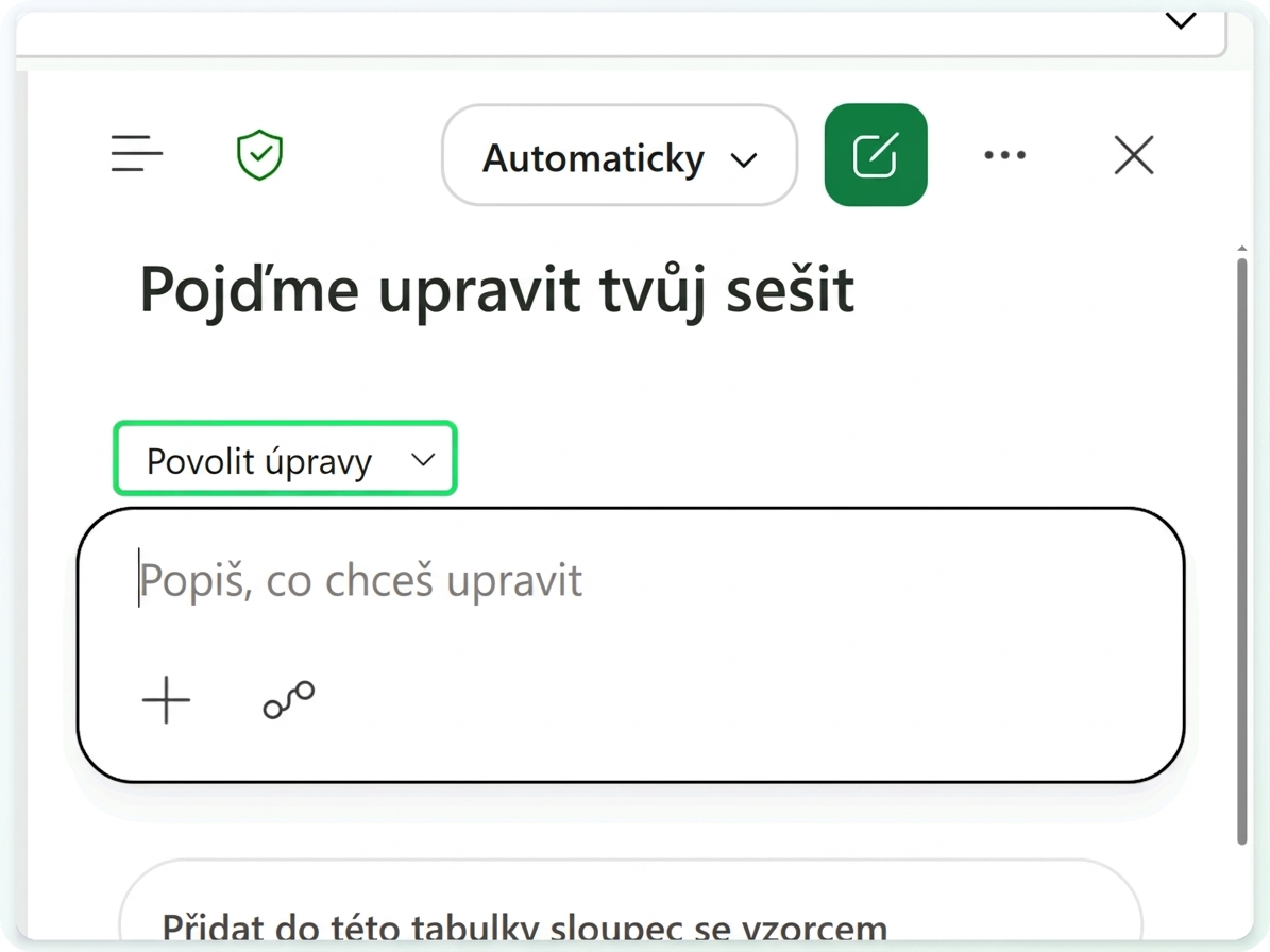 Sešit Tickets s otevřeným Copilotem v režimu Allow editing