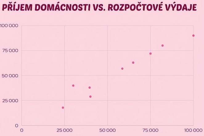 Bodový graf zobrazuje vztah mezi příjmem kofeinu a produktivitou pomocí hodnot vynesených na dvě osy