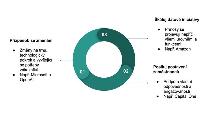 Diagram shrnující přínosy budování udržitelné datové kultury (4).