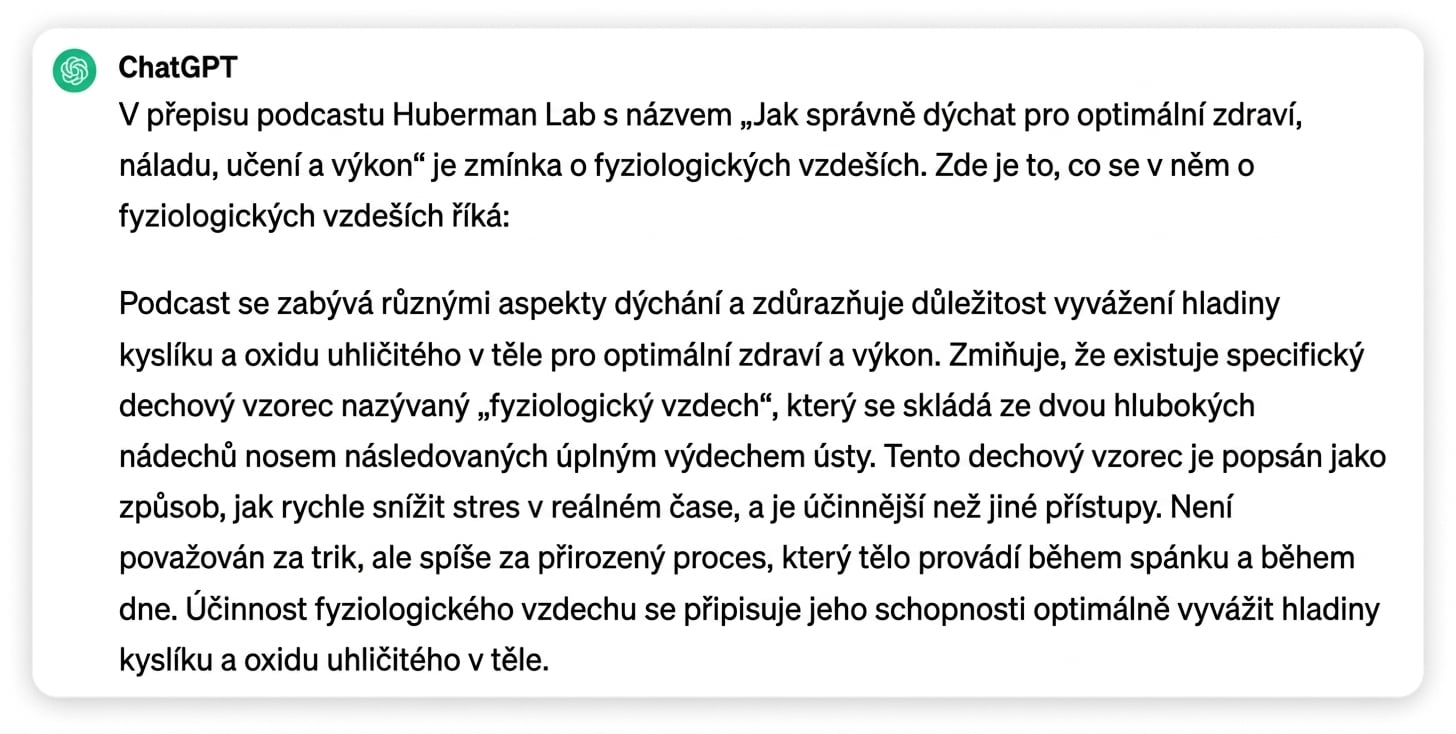 Odpověď ChatGPT na prompt o parafrázování přepisu