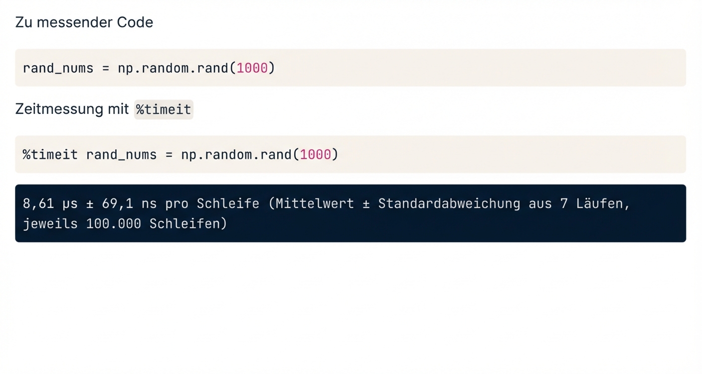 alt=„Ausgabe des Befehls „timeit“