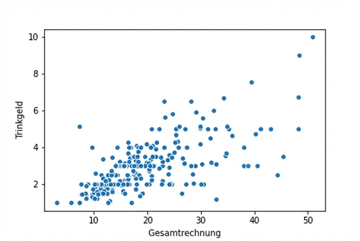 Streudiagramm für den Rechnungsbetrag und die Trinkgeldhöhe