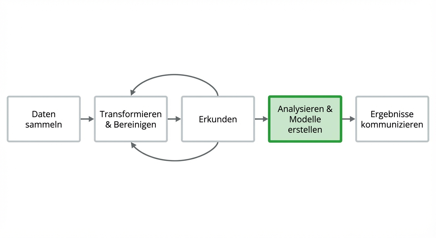 Datenanalyse-Workflow mit der hervorgehobenen Phase „Analyse und Modellierung“