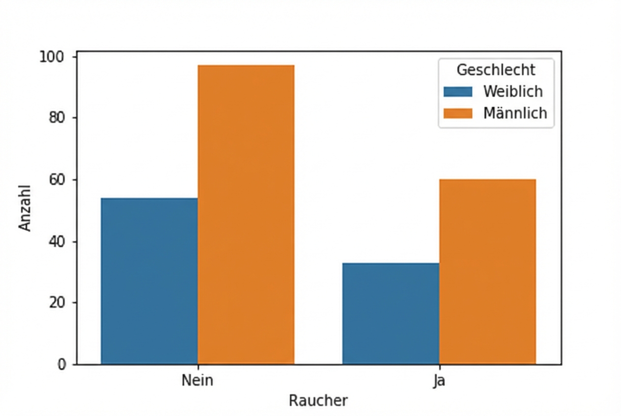 Zähldiagramm zum Raucherstatus mit Unterteilung nach Männlich und Weiblich