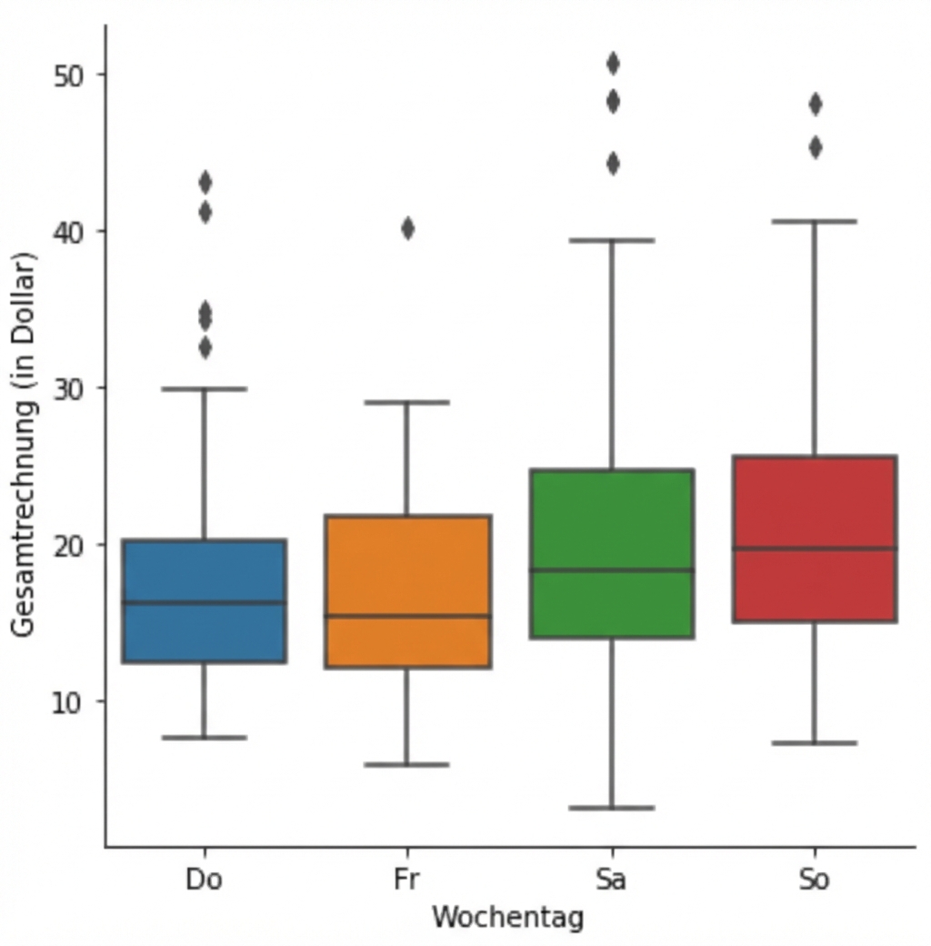 Boxplot der Gesamtrechnung nach Wochentag
