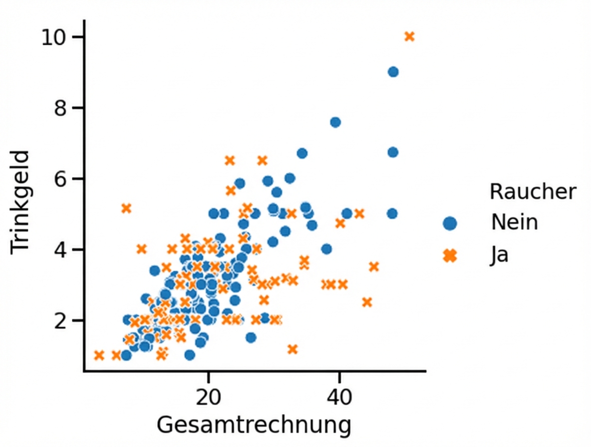 Streudiagramm mit unterschiedlichen Farben und Stilen