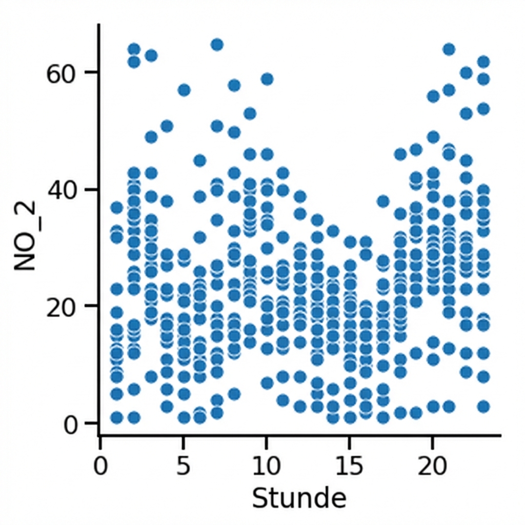 Streudiagramm des Stickstoffdioxids für alle Stationen über die Zeit
