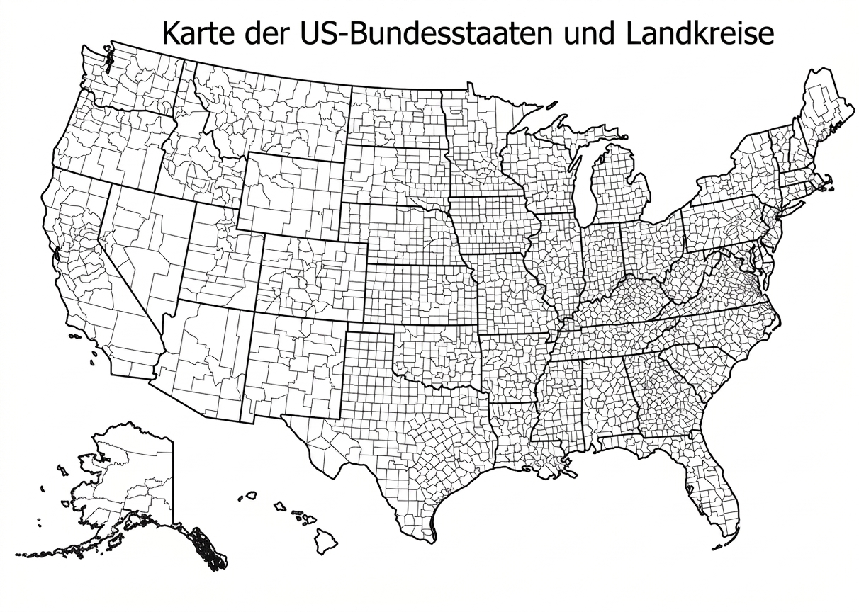 Karte der Counties in den Vereinigten Staaten.