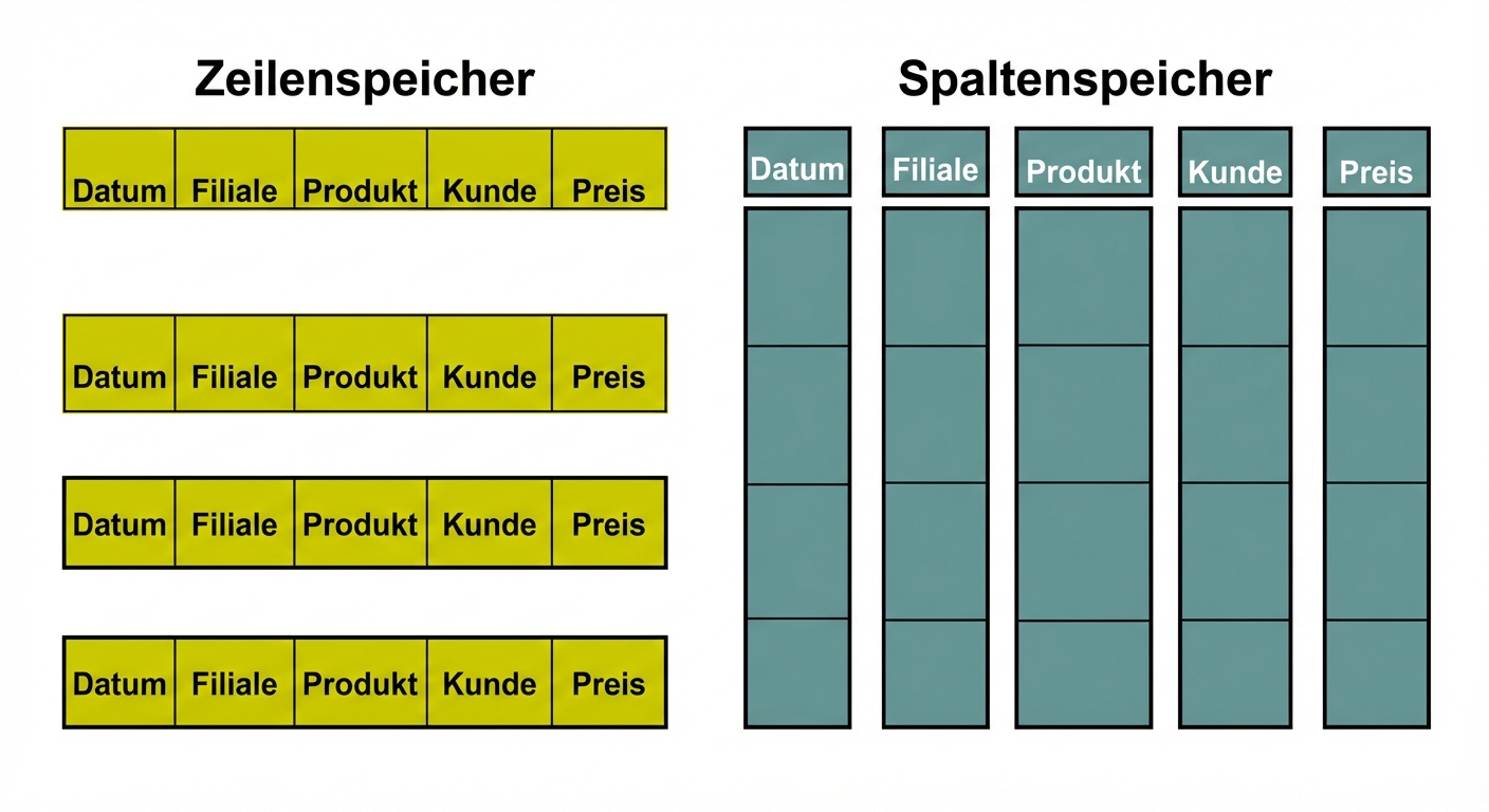Diagram comparing storage of row-store and column-store