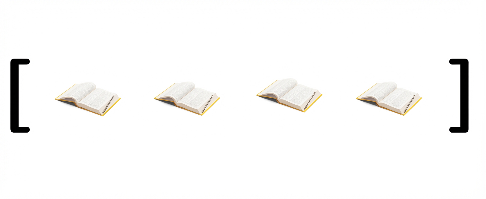 Ein Paar aus eckigen Klammern umschließt mehrere Wörterbücher und stellt symbolisch eine Liste aus Dictionarys dar