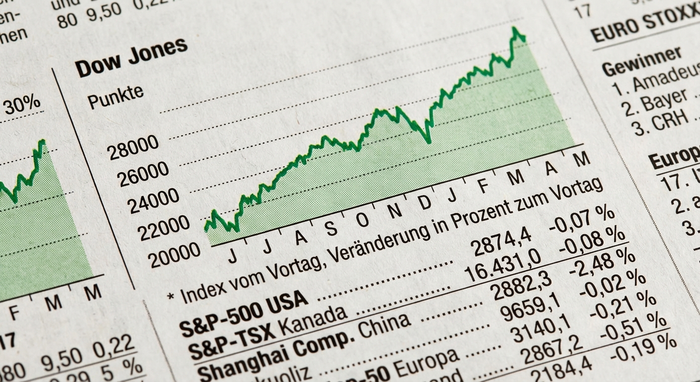 Bild einer Zeitung mit Dow-Jones-Tabelle