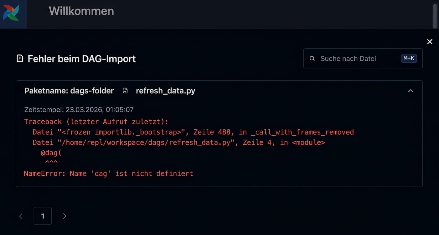 Airflow-Importfehler-Detail mit DAG-Traceback-Meldung