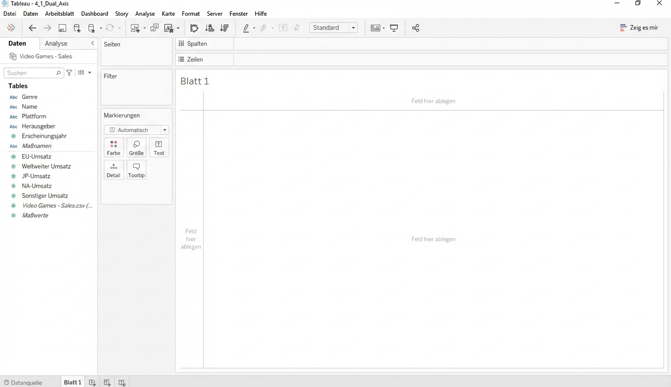 Screenshot einer leeren Tableau-Arbeitsmappe