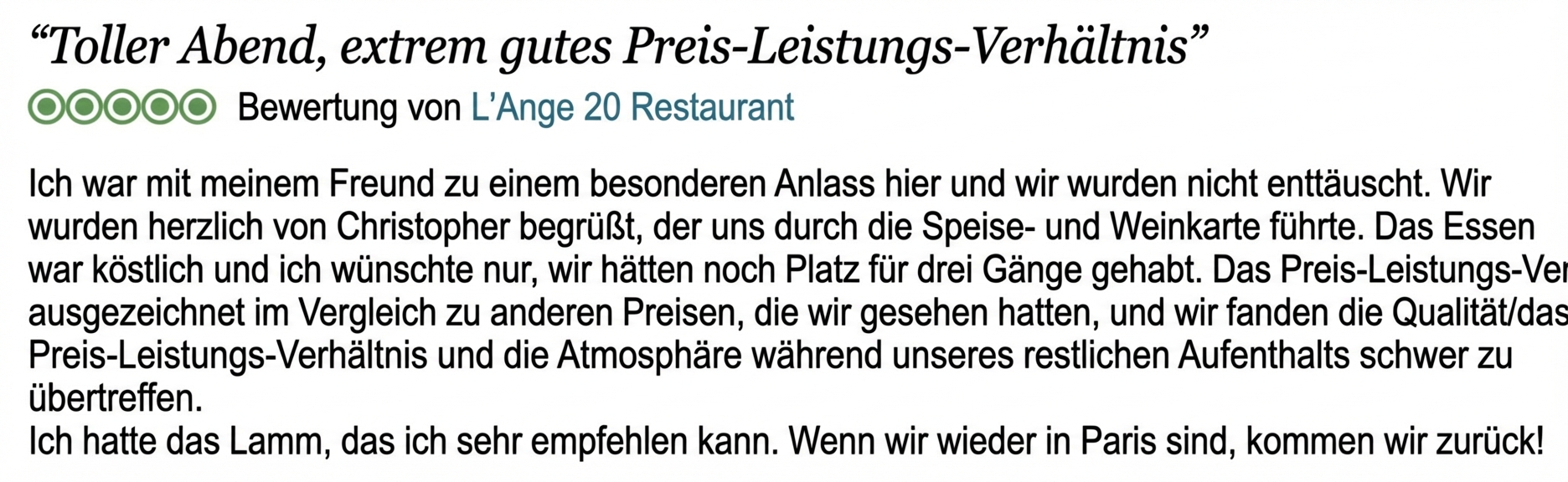 Beispiel für Bewertungsdaten