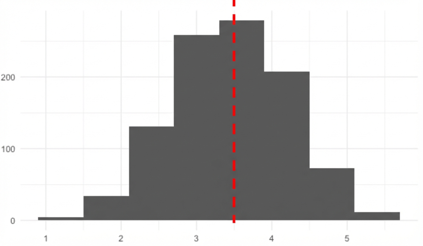 Stichprobenverteilung der Stichprobenmittelwerte mit gestrichelter Linie in der Mitte