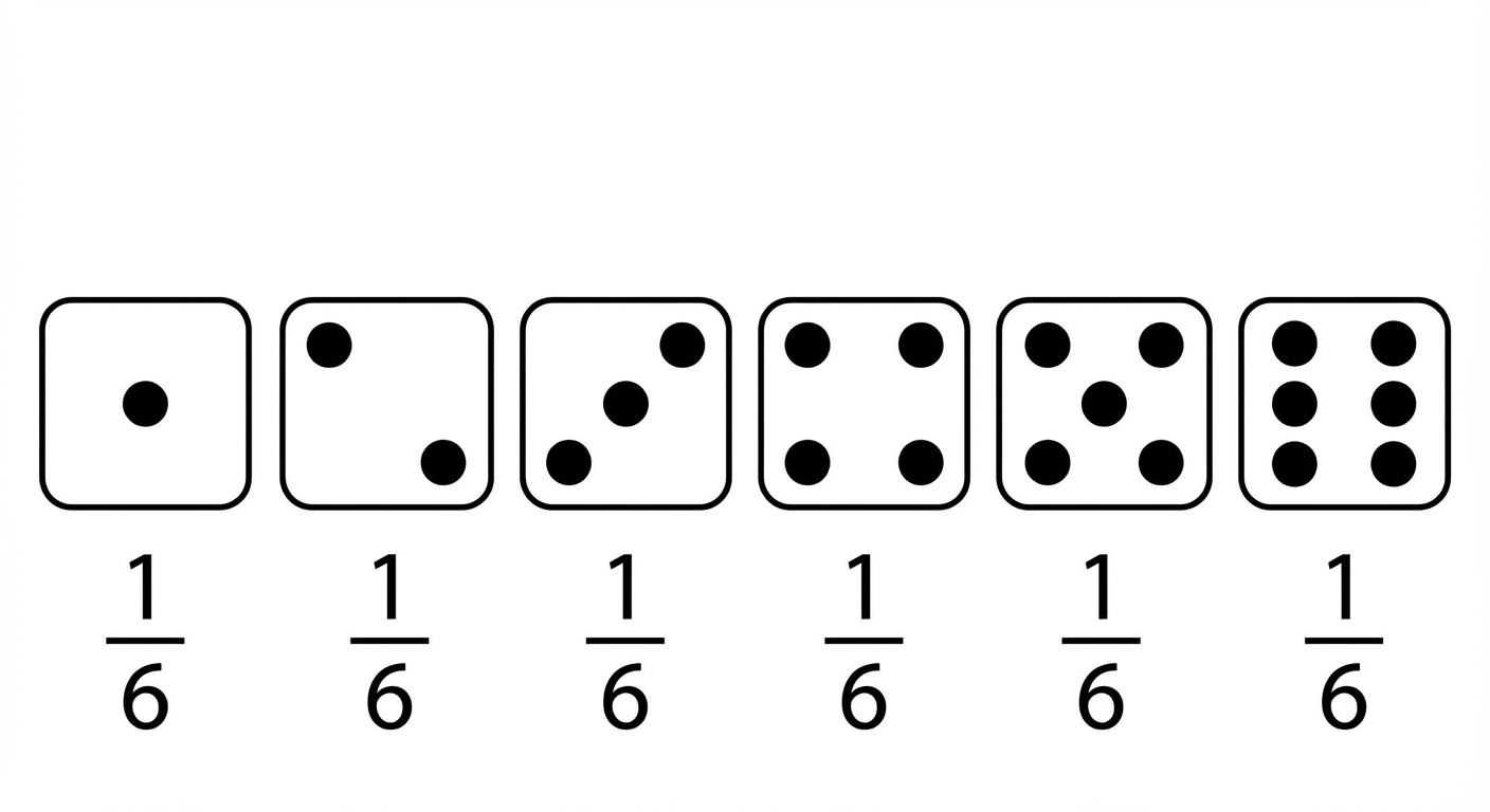 Jede Seite eines Würfels hat eine Wahrscheinlichkeit von 1/6
