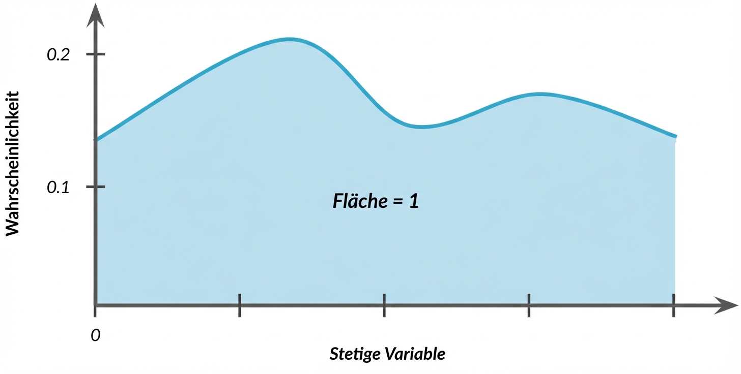Hervorgehobene Fläche unter der Kurve mit Text: Fläche = 1