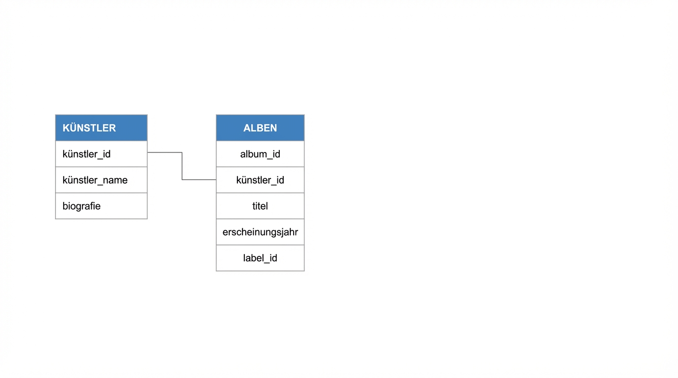 Die Artists-Tabelle ist mit der Albums-Tabelle über den eindeutigen Schlüssel artist_id verbunden.