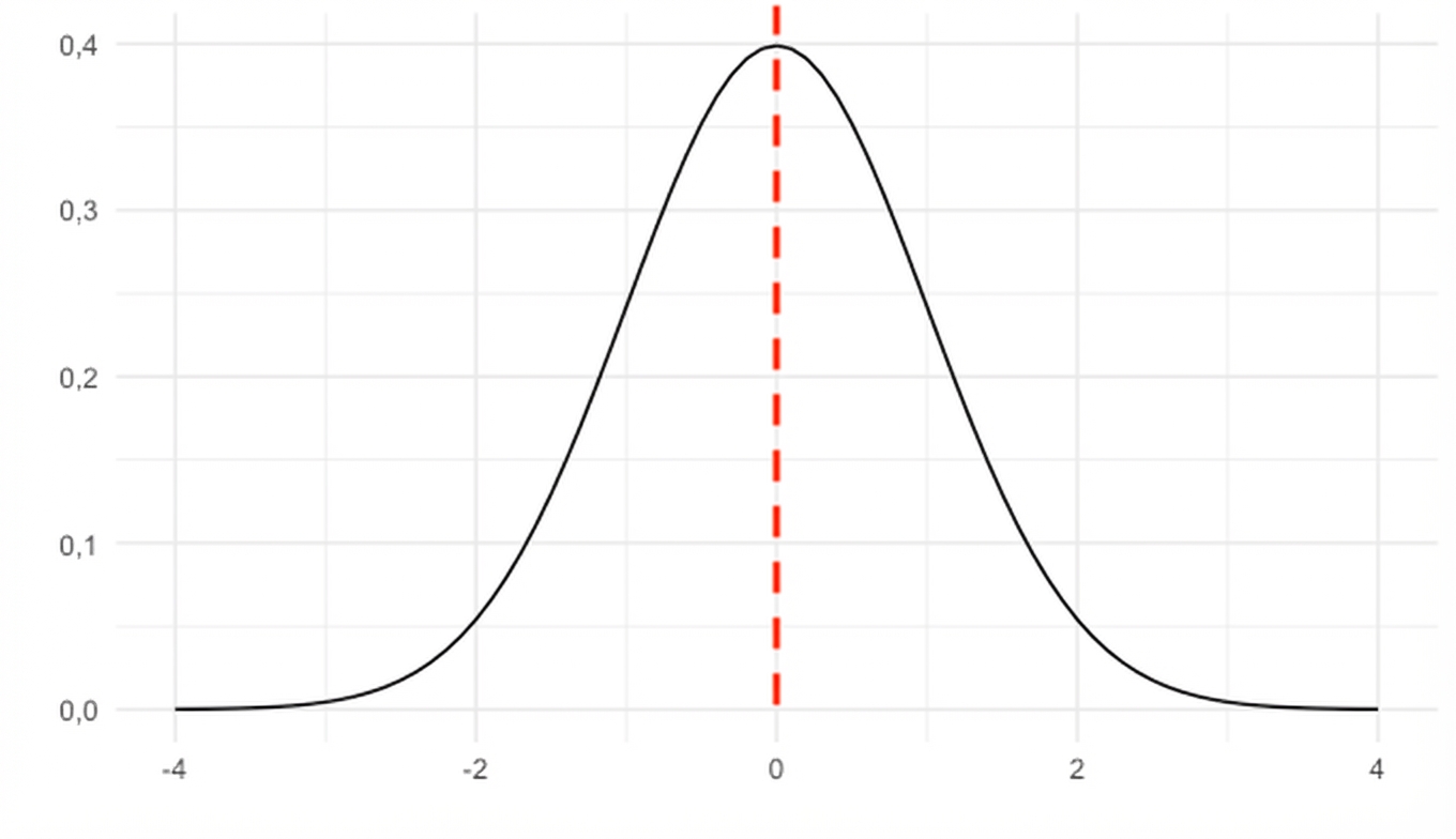 Gestrichelte vertikale Linie in der Mitte der Normalverteilung