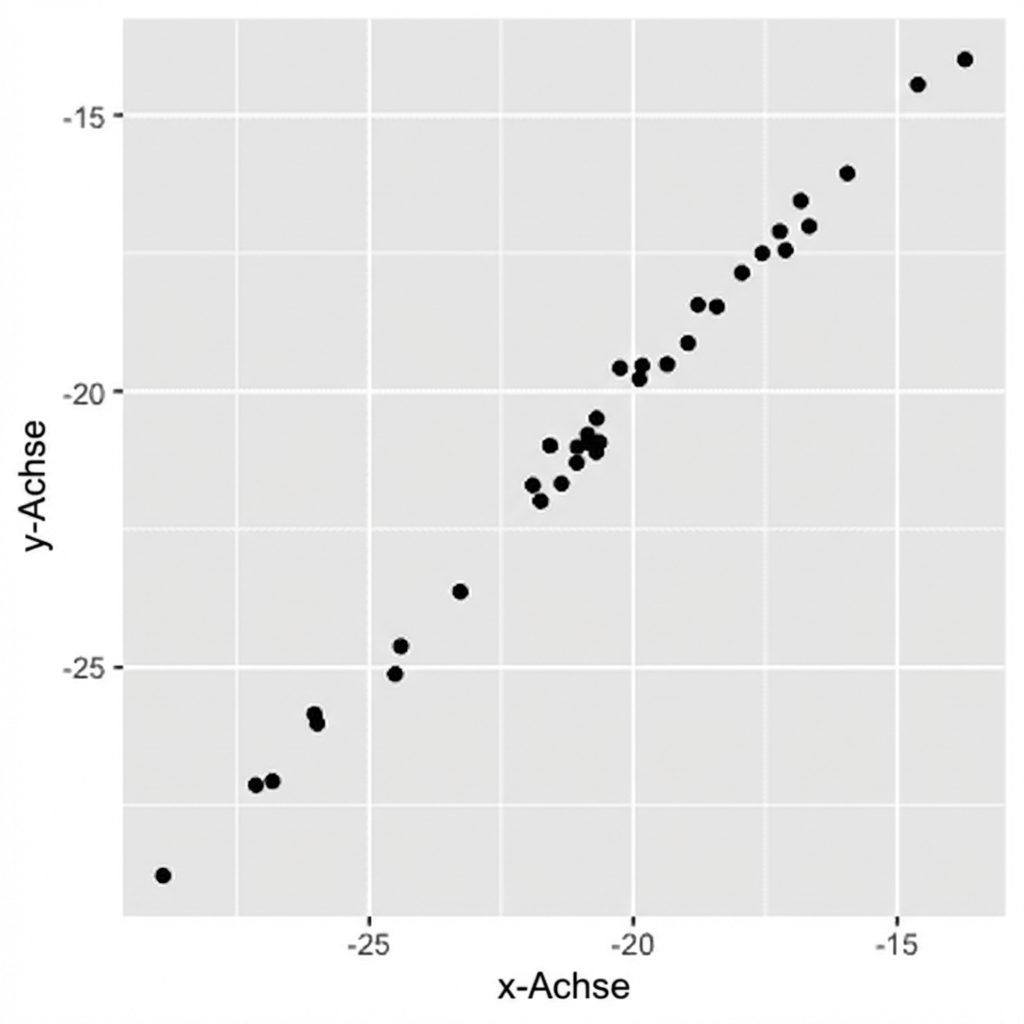 Streudiagramm mit Punkten, die sehr nahe an einer unsichtbaren Linie liegen