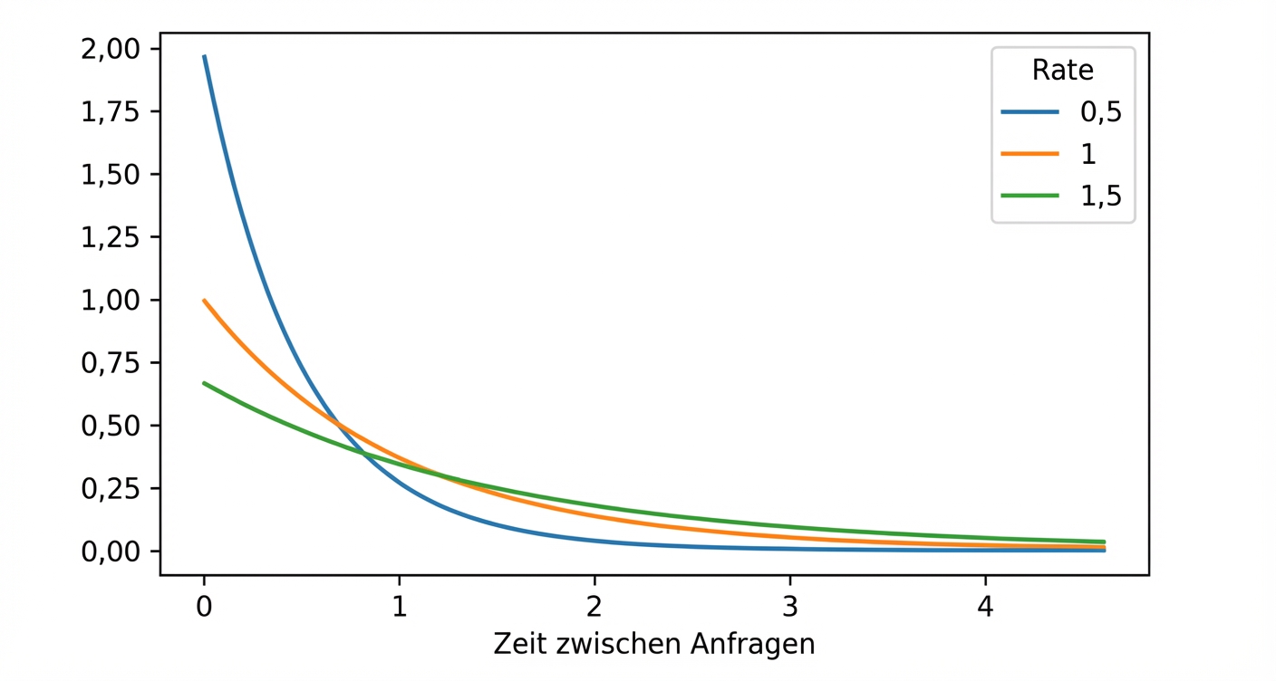 3 Exponentialverteilungen mit Lambda = 0,5, Lambda = 1 und Lambda = 1,5