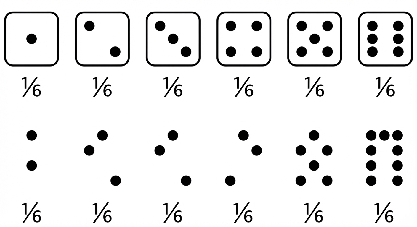 Jede Seite eines Würfels hat eine Wahrscheinlichkeit von 1/6
