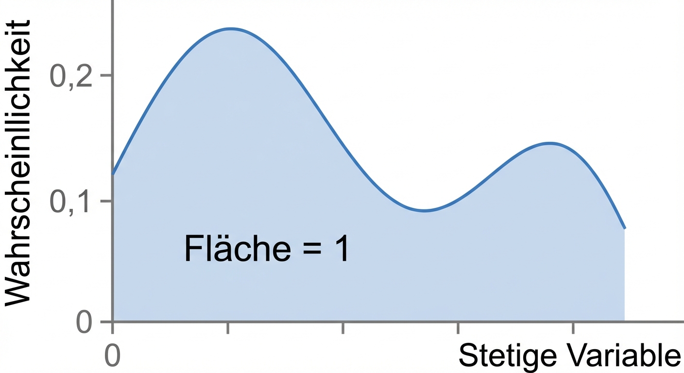 Hervorgehobene Fläche unter der Kurve mit Text: Fläche = 1