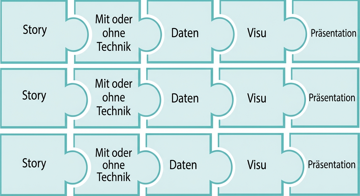 Puzzleteil mit den verschiedenen Schritten des Storytelling