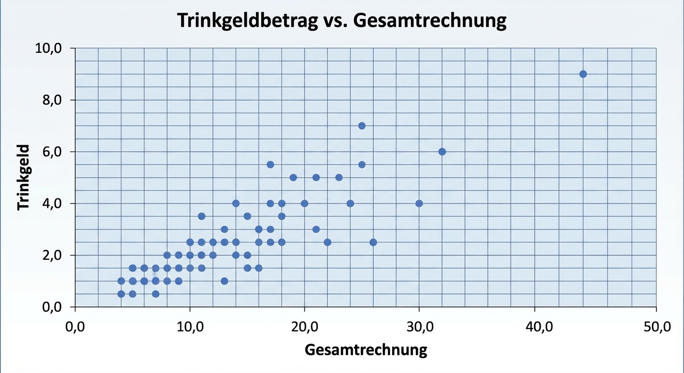 Ein Streudiagramm mit „Total Bill“ auf der x-Achse und „Tip“ auf der y-Achse.