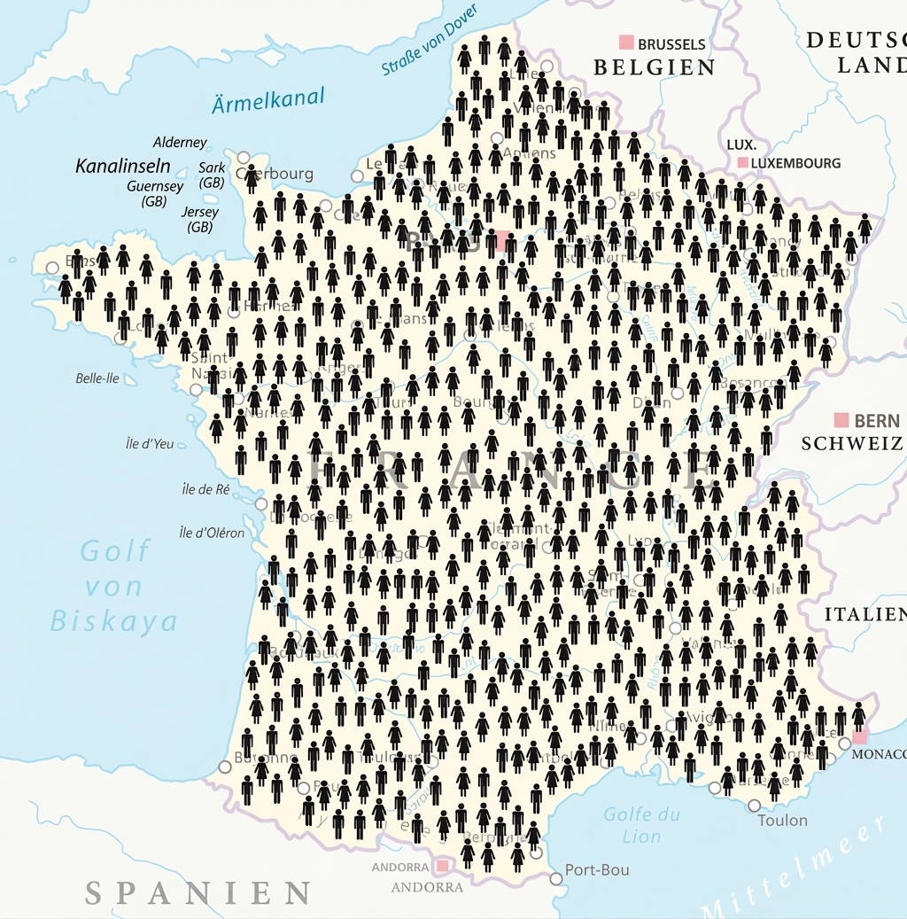 Eine Karte von Frankreich mit Personen-Icons.