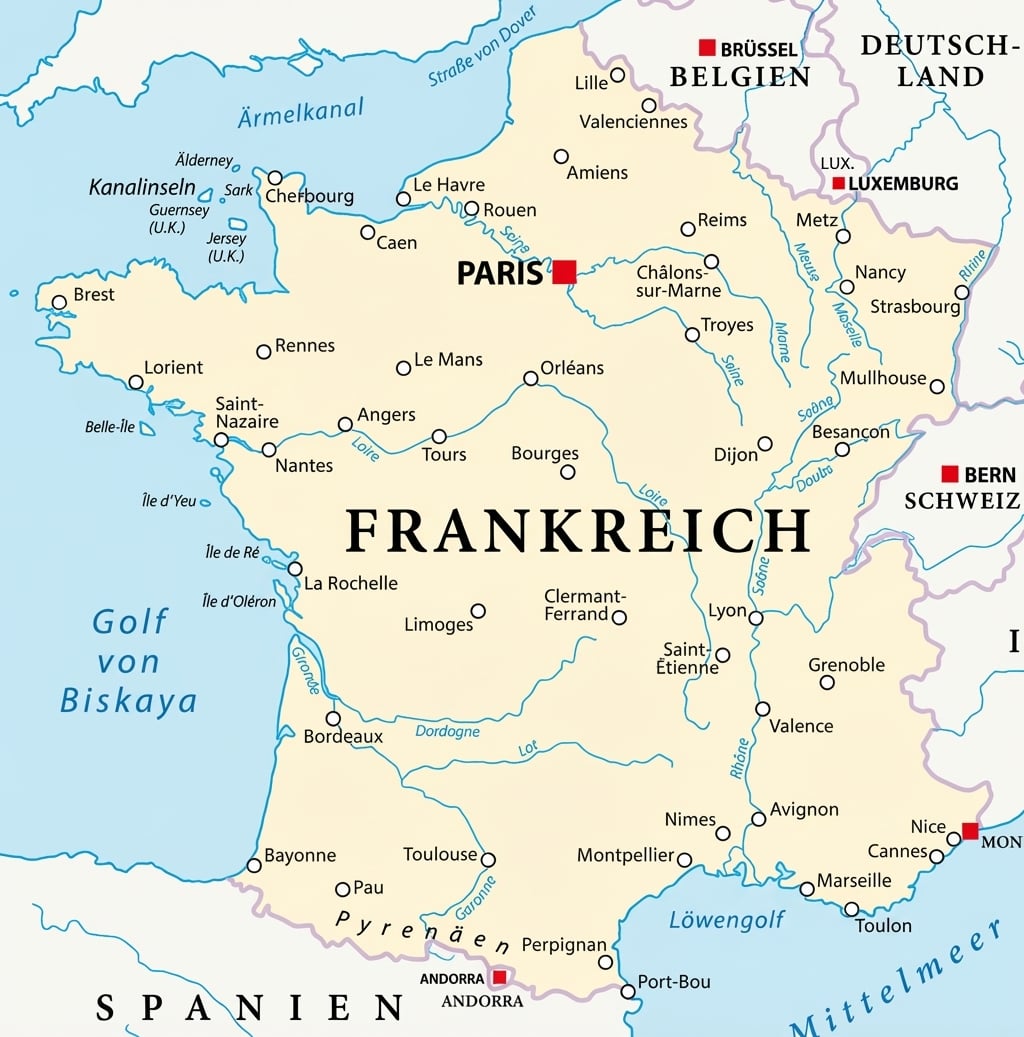 Eine Karte von Frankreich.