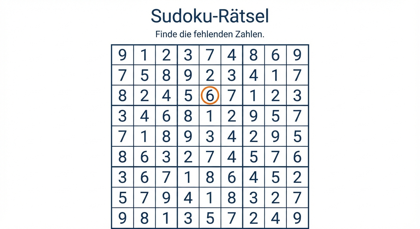 Ein Sudoku-Spiel, bei dem in der dritten Zeile der fünften Spalte eine Zahl ausgewählt wurde