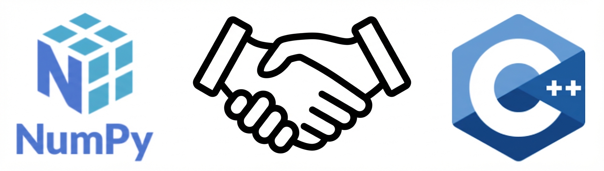 Grafik der sich die Hand gebenden Logos von NumPy und C