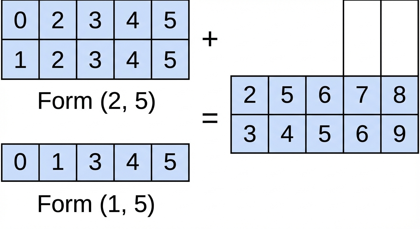 Ein Array mit der Form (2, 5) wird zu einem Array mit der Form (1, 5) hinzugefügt.