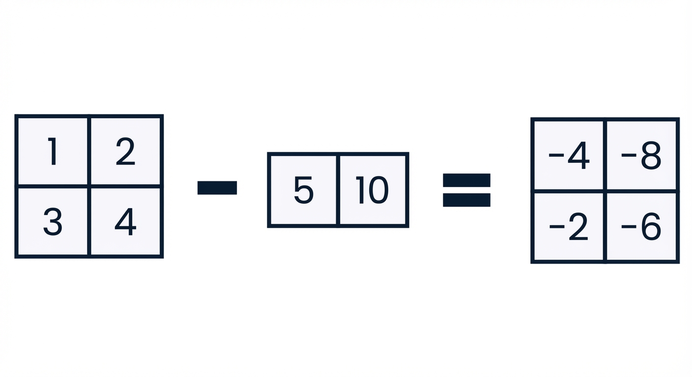 Ein Array mit der Struktur (2, ) wird von einem Array mit der Struktur (2, 2) abgezogen