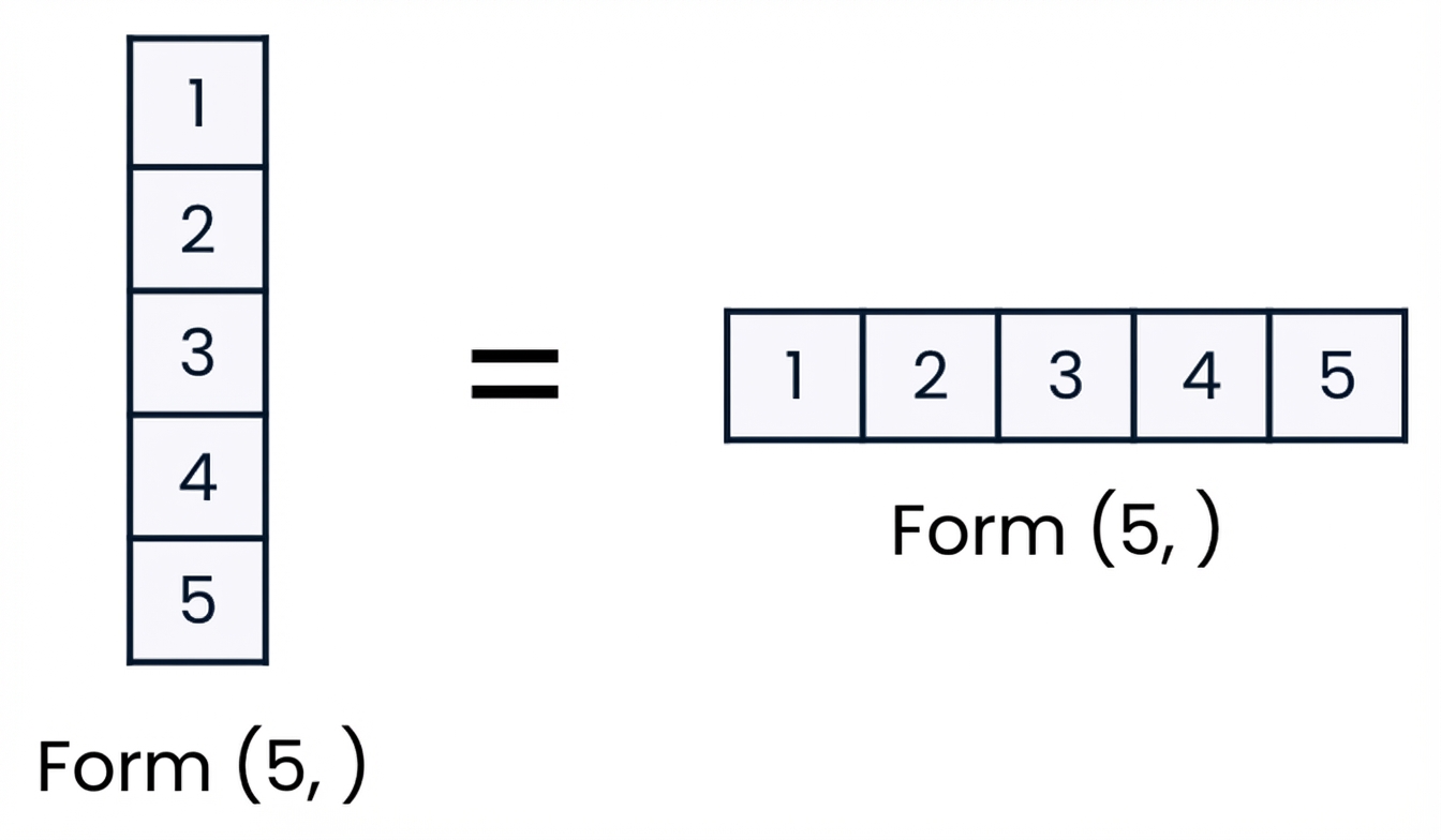 Grafik, die zeigt, dass 1D-Arrays in NumPy nicht vertikal oder horizontal sein können