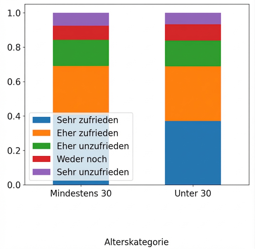 Proportionierter Stapelbalken: Alterskategorie nach Arbeitszufriedenheit