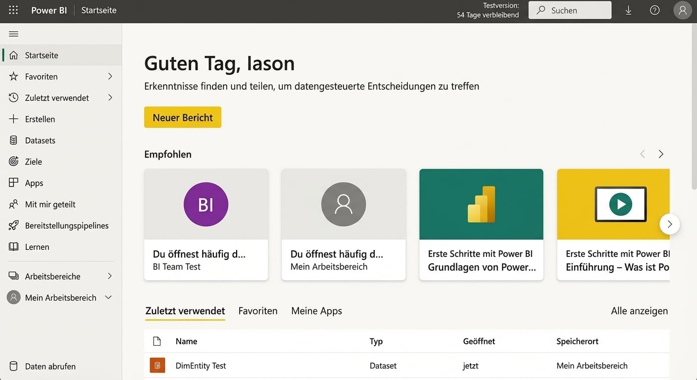 Startseite von Power BI Service