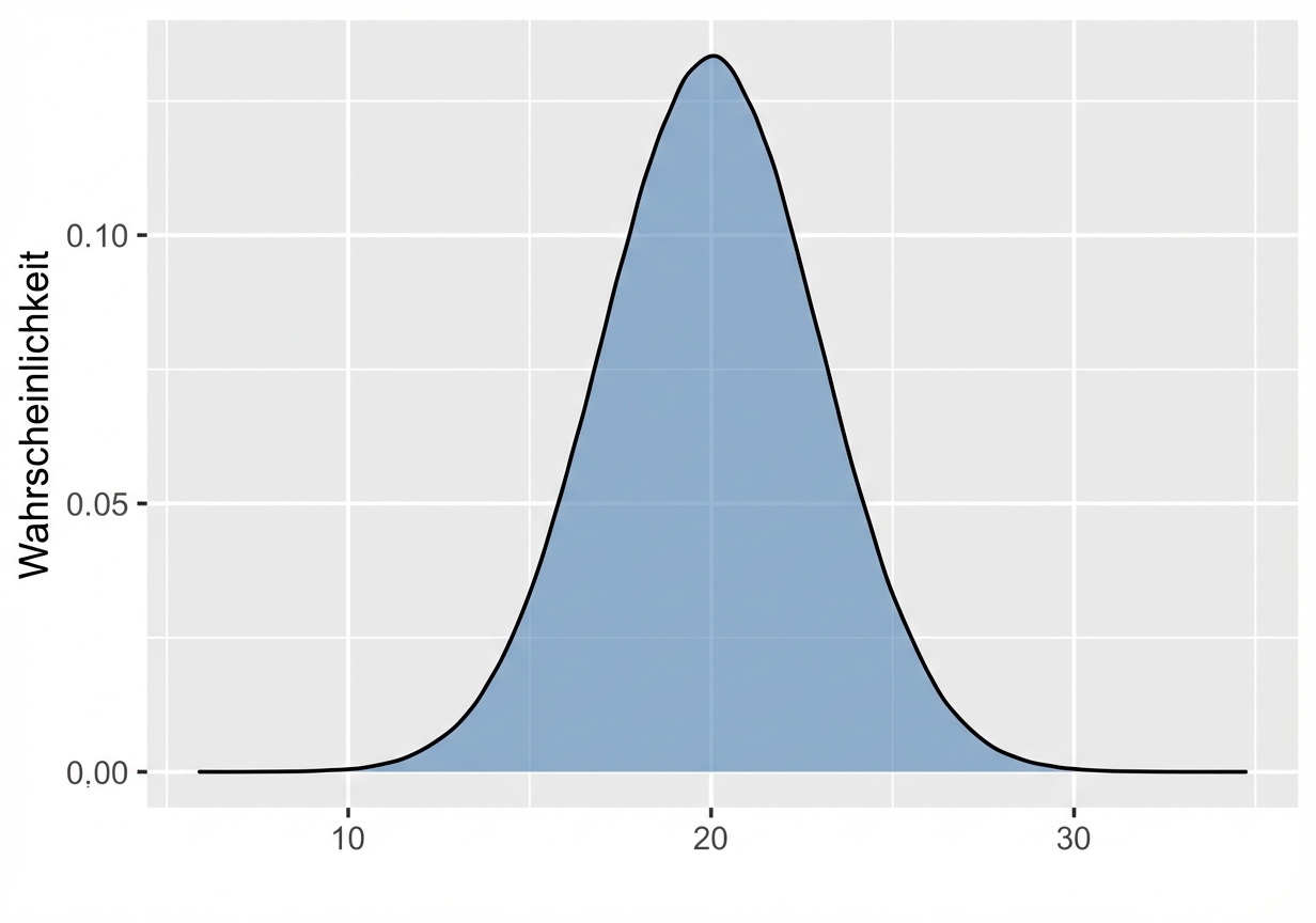 Normalverteilung mit Mittelwert 20 und sd drei.png