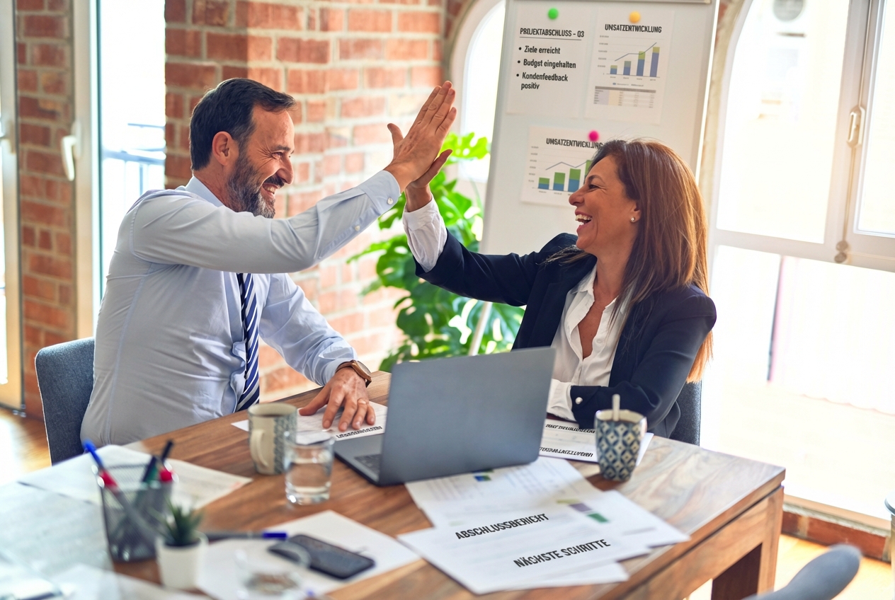 Zwei Geschäftsleute, die sich ein High-Five geben