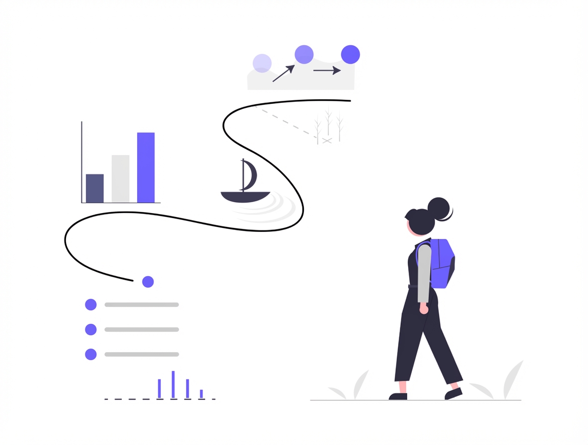 Eine Reisende geht von Datenpunkt zu Datenpunkt