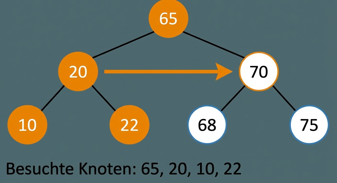Grafische Darstellung des Preorder-Traversierens eines Binärsuchbaums.