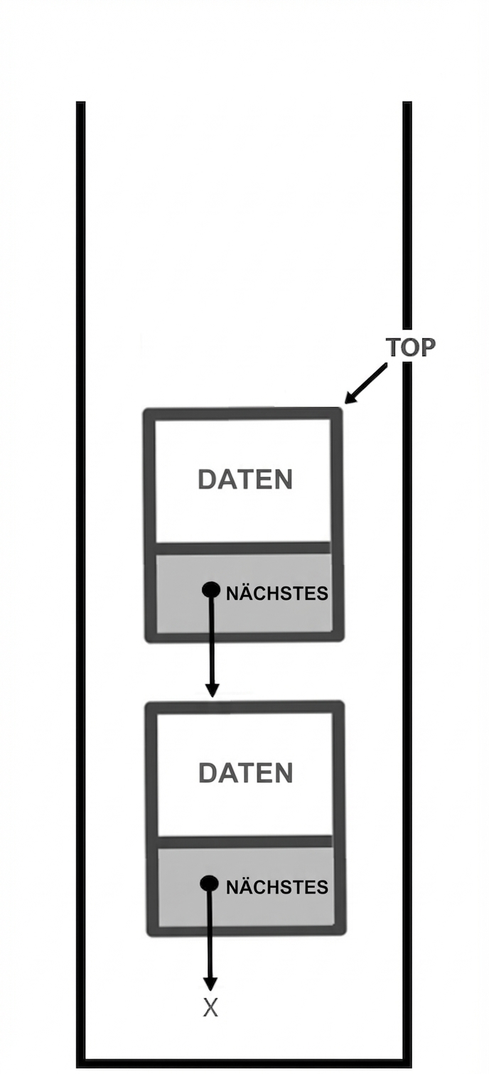 Ein Stack mit „TOP“, das auf den obersten Knoten zeigt.