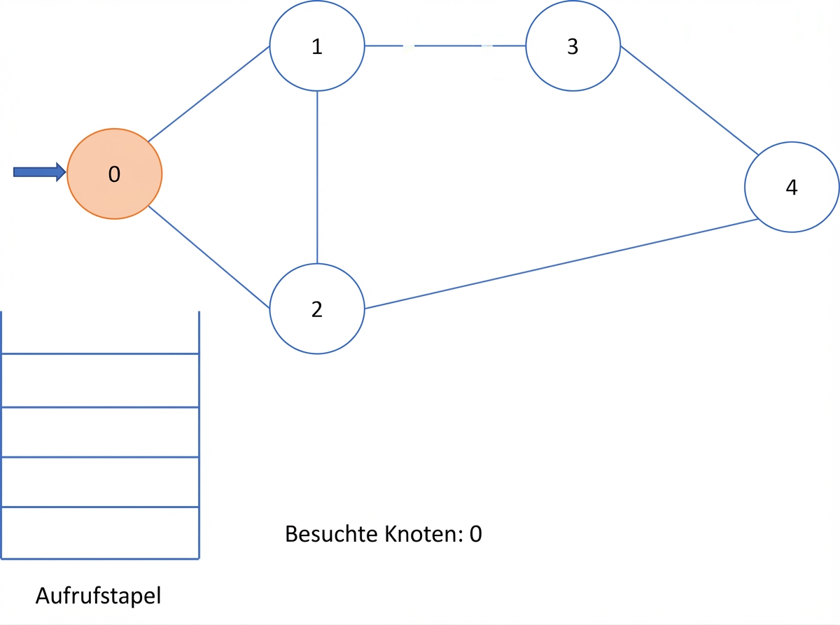 Grafische Darstellung der Tiefensuche in einem Graphen.