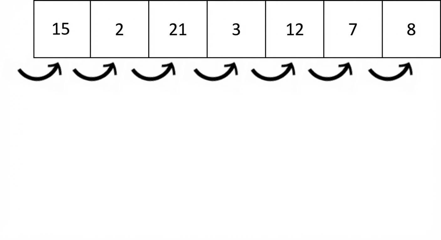 Schematische Darstellung einer Liste unsortierter Zahlen.