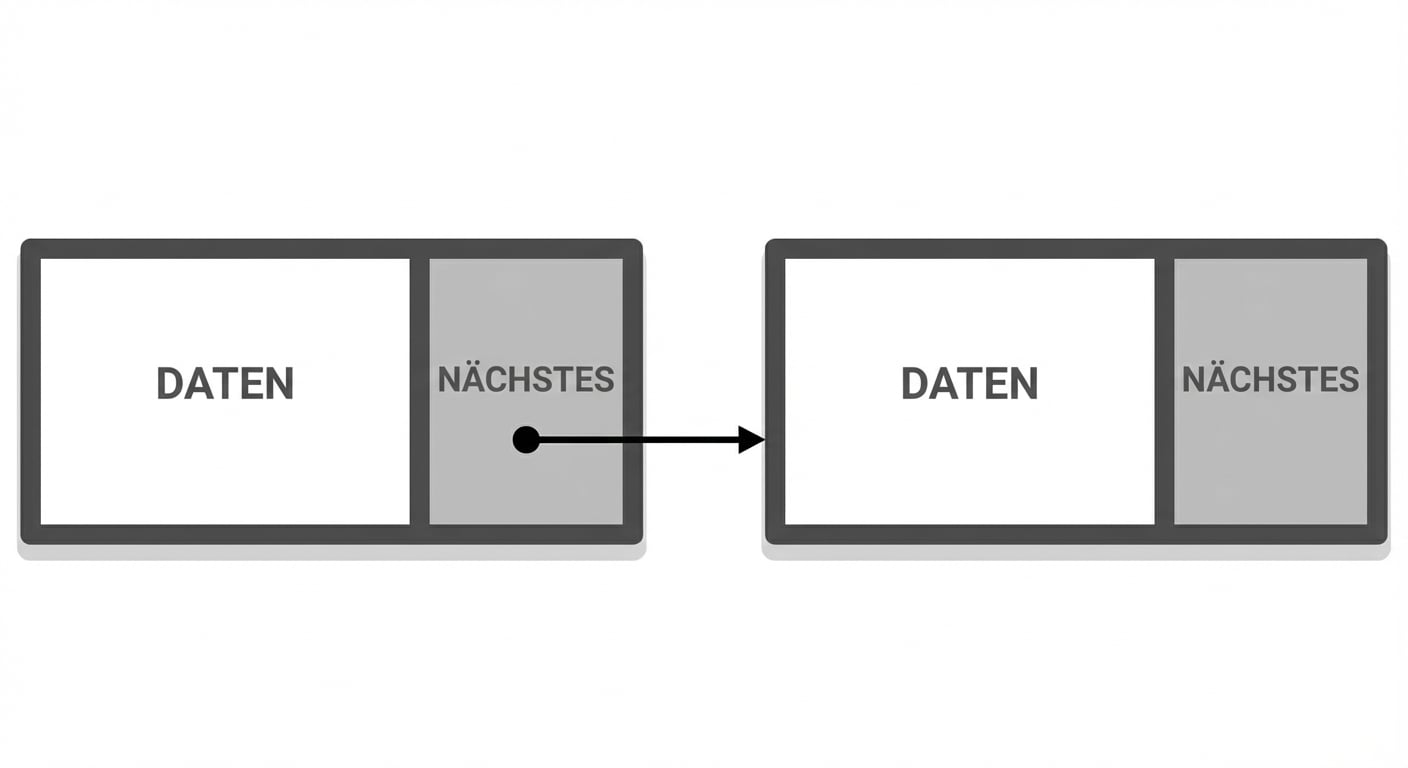 Die Darstellung von zwei Knoten einer verketteten Liste, verbunden durch einen Link.