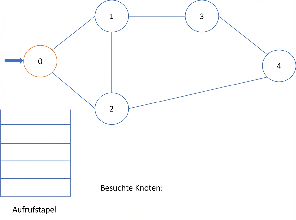 Grafische Darstellung der Tiefensuche in einem Graphen.