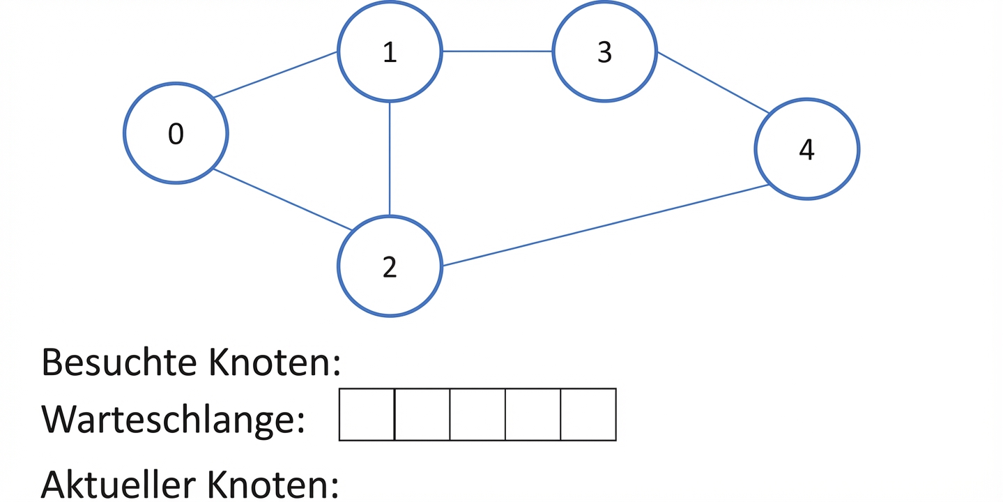 Grafische Darstellung von Breadth-First Search auf einem Graphen.